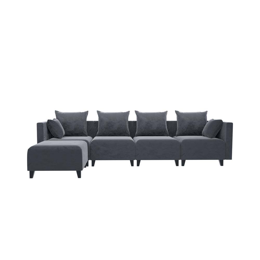 118 in. W Square Arm 5Piece Velvet LShaped Modern Sectional Sofa in