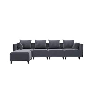 118 in. W Square Arm 5-Piece Velvet L-Shaped Modern Sectional Sofa in Dark Gray w/Ottoman 4-Pillows Included
