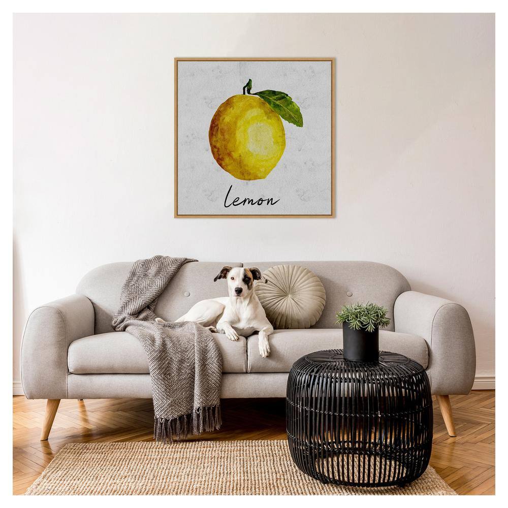 Summertime Citrus II Lemon Watercolor Canvas Print with Maple Frame