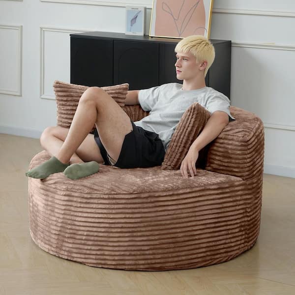 Magic Home 50 in. Brown Corduroy Armless Deep Seat Round Single