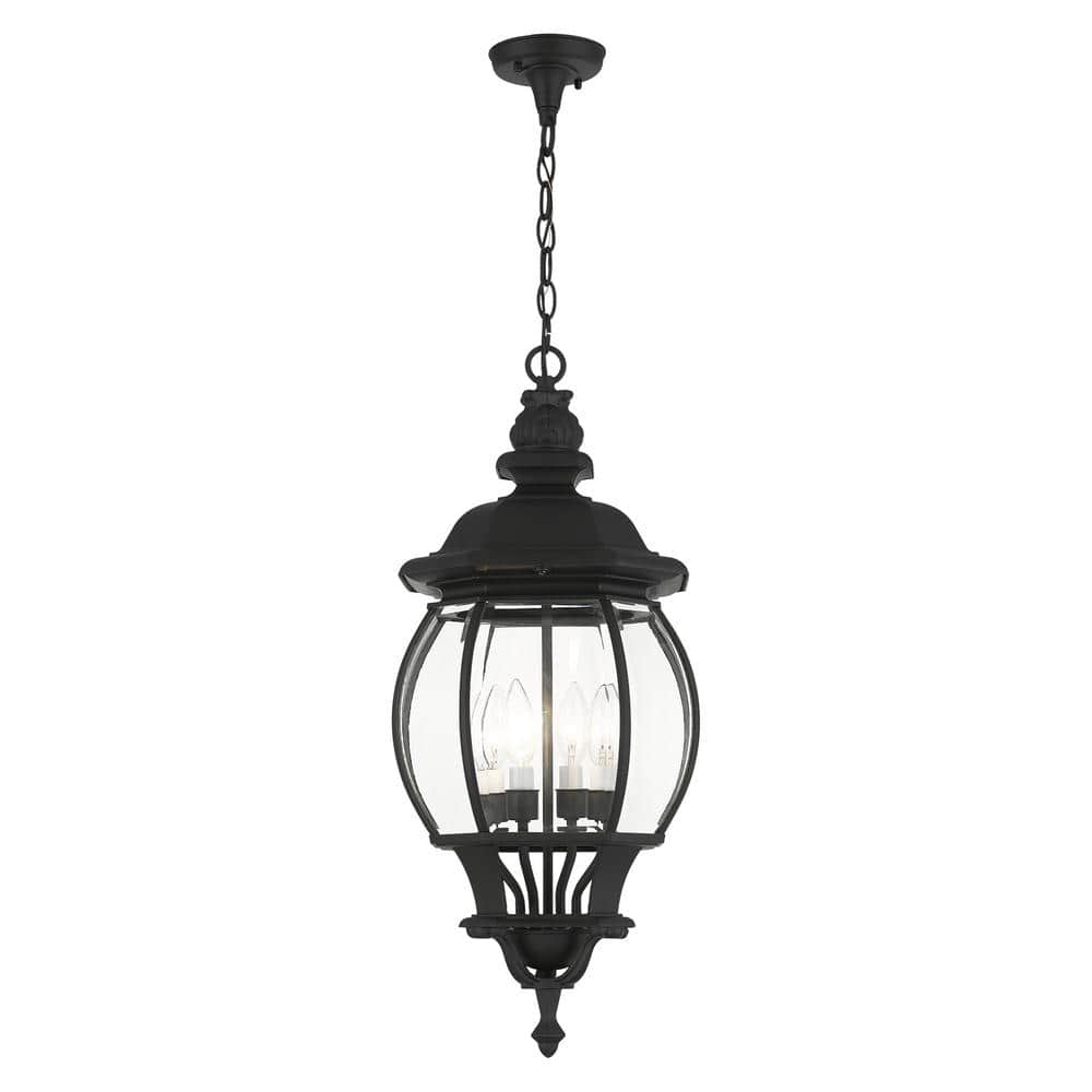 Frontenac Textured Black Outdoor Pendant Lantern with Clear Beveled Glass
