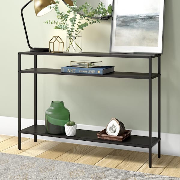 Meyer&Cross Ricardo 30 in. Blackened Bronze Console Table with Metal Shelves