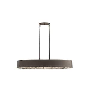 Azores 48 in. W x 6 in. H 6-Light Black Cashmere Linear Chandelier Pendant Light with Faceted Crystal Gems
