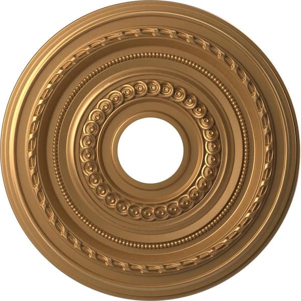 Ekena Millwork 16" O.D. x 3-1/2" I.D. x 1" P Cole Thermoformed PVC Ceiling Medallion (Fits Canopies up to 4-1/2") in Bright Coat Gold