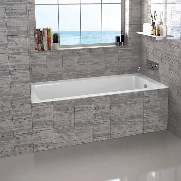 60 in. x 32 in. Acrylic Rectangular Drop-in Right Hand Bathtub in White