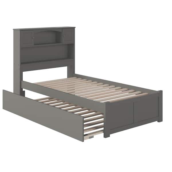 AFI Newport Twin Platform Bed with Flat Panel Foot Board and Twin-Size Urban Trundle Bed in Grey