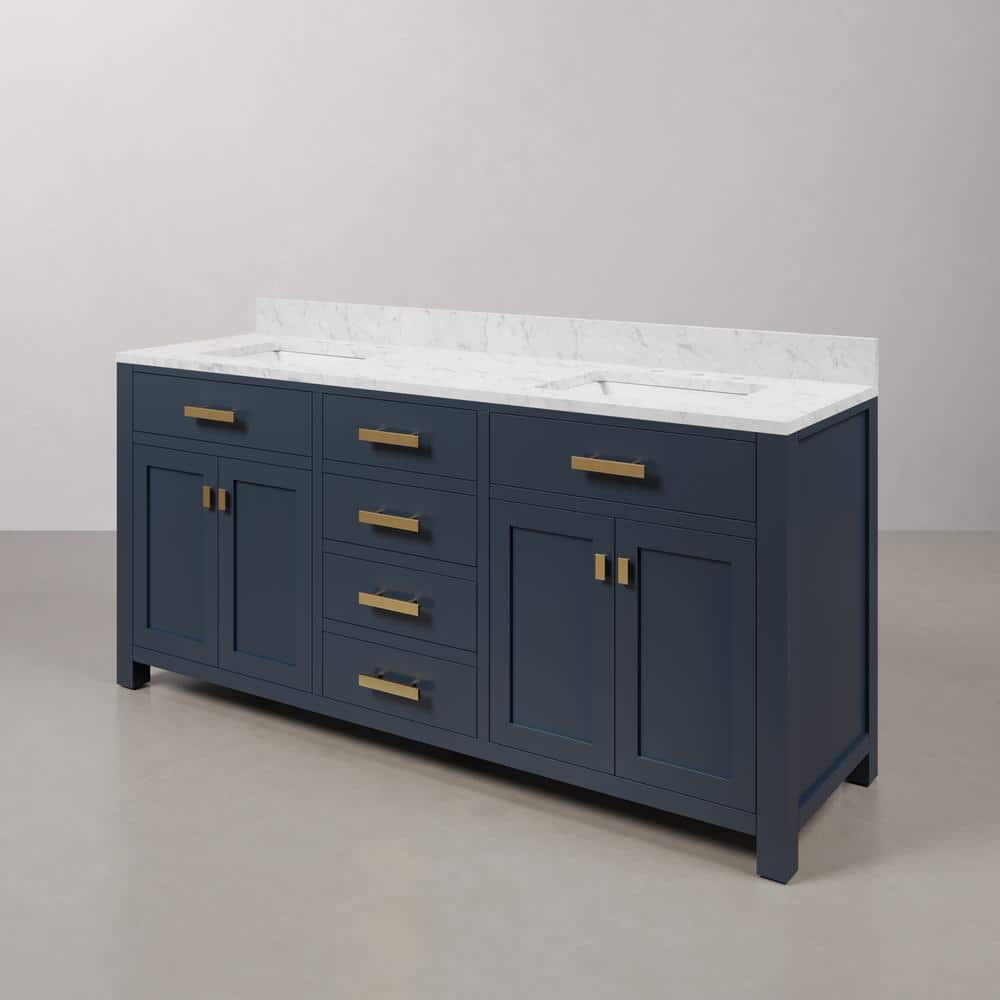 Madison 72" Monarch Blue Double Sink Vanity with Carrara Marble Top