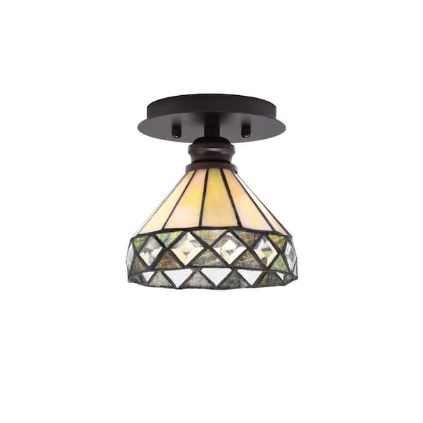 Unbranded Albany 1-Light 7 in. Espresso Semi-Flush with Diamond Peak Art Glass Shade