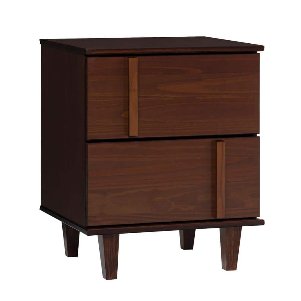 Walnut 2-Drawer Solid Wood Mid-Century Modern Nightstand