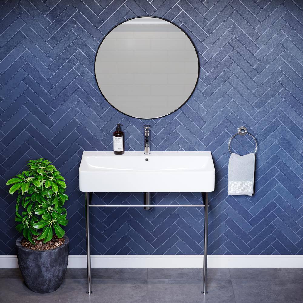 Carre 36" White Ceramic Console Sink with Chrome Legs