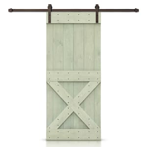 Mini X 20 in. x 84 in. Sage Green Stained DIY Wood Interior Sliding Barn Door with Hardware Kit
