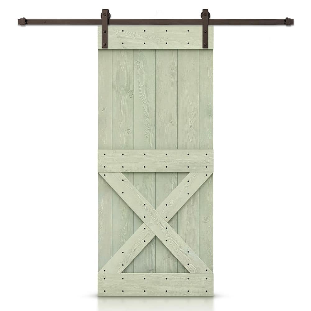 Mini X 22 in. x 84 in. Sage Green Stained DIY Wood Interior Sliding Barn Door with Hardware Kit price history on PriceWatchPro