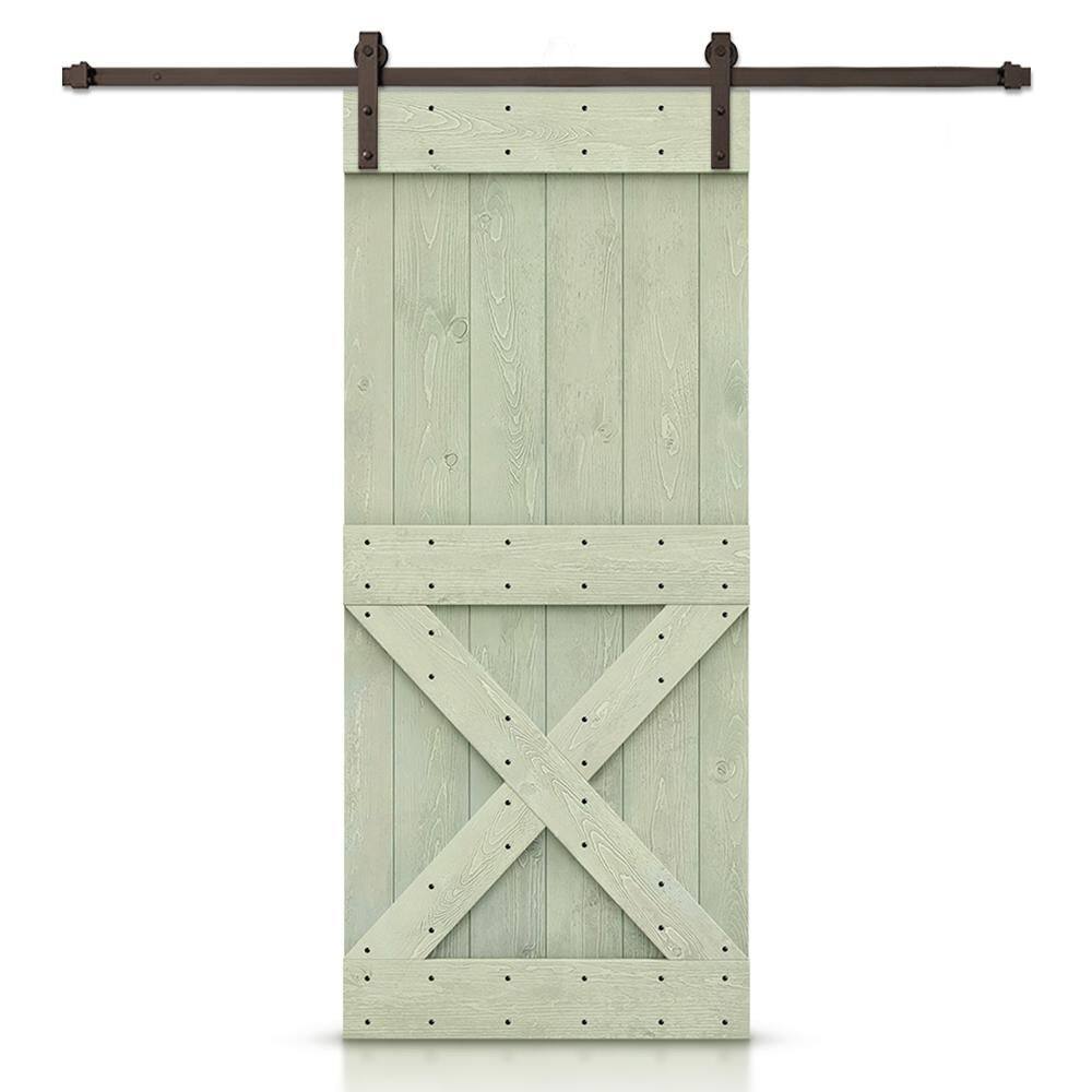 Mini X Series 38 in. x 84 in. Pre-Assembled Sage Green Stained Wood Interior Sliding Barn Door with Hardware Kit price history on PriceWatchPro