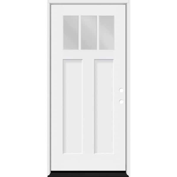 Legacy 34 in. x 80 in. 1/4 Toplite 3SDL Clear Glass LHIS Unfinished White Fiberglass Prehung Front Door w/Brickmold