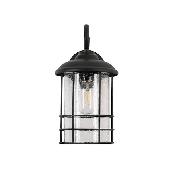 Jushua 1-Light Textured Black not Motion Sensing Dusk to DaWn Outdoor HardWired Wall Lantern Sconce
