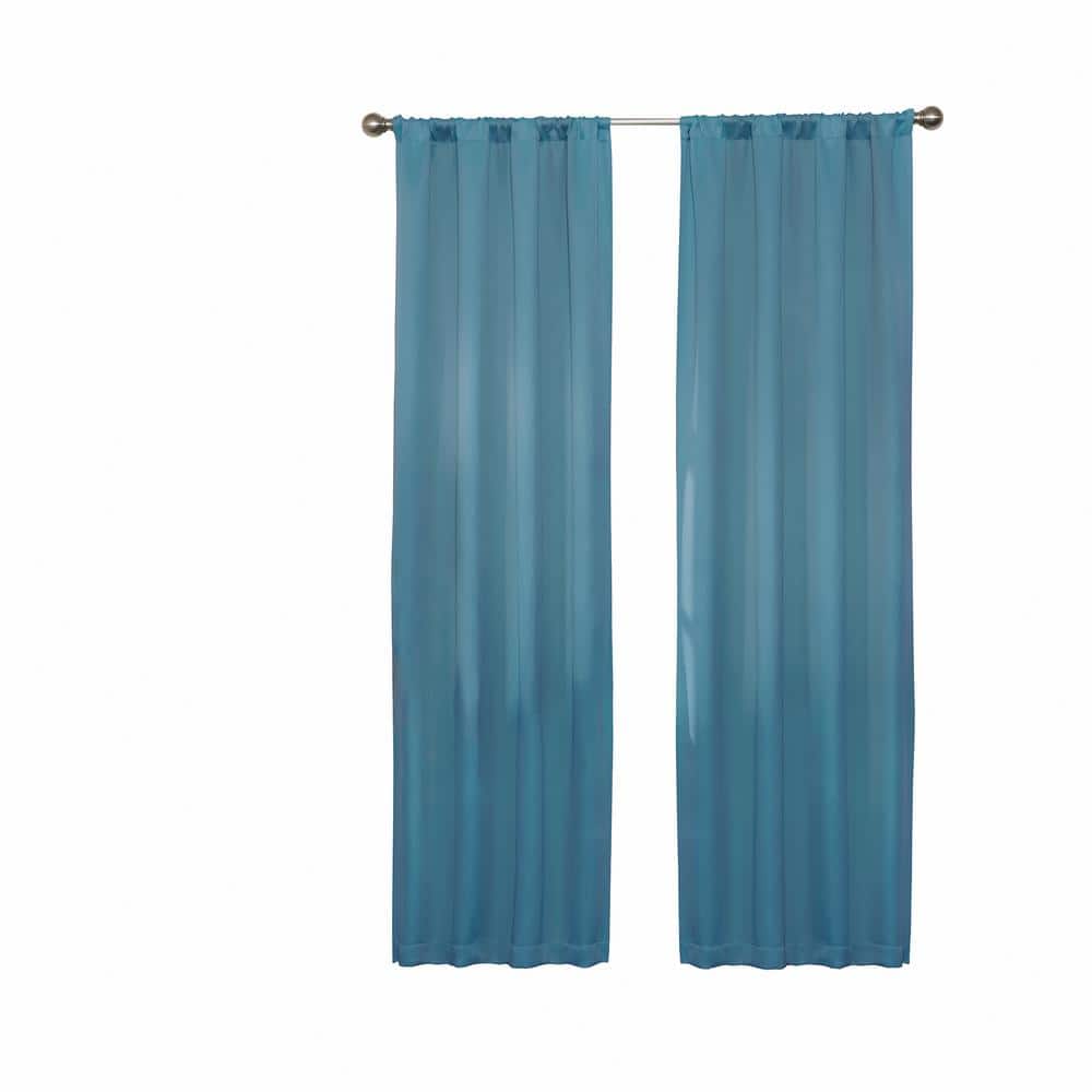 Sky Blue Blackout Rod Pocket Polyester Curtain Panel, 37x95