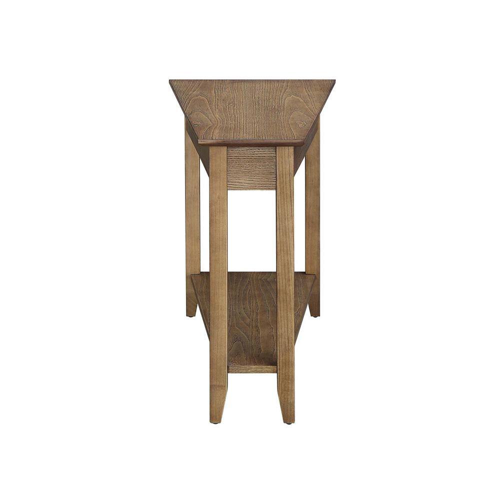 Driftwood Triangular Wood End Table with Shelf, 24" x 16" x 24"