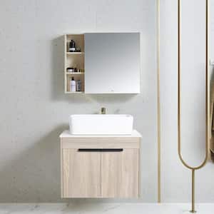 Yunus 23.6 in. W x 18.9 in. D x 23.3 in. H Wall Mounted Bathroom Vanity Set in White Oak with White Top with Vessel Sink