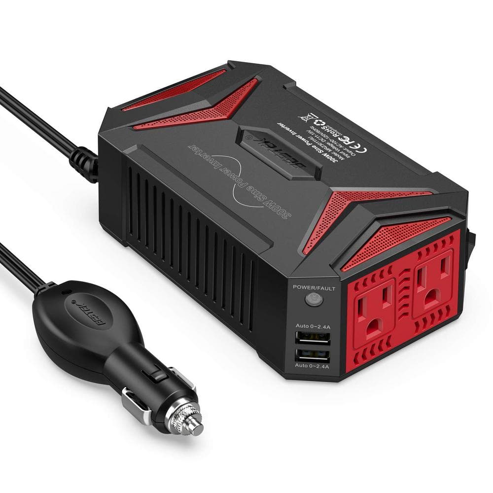 Unique 300W Power Inverter DC to AC Car Charger Plug Inverter in Black and Red with USB Charging Ports price history on PriceWatchPro