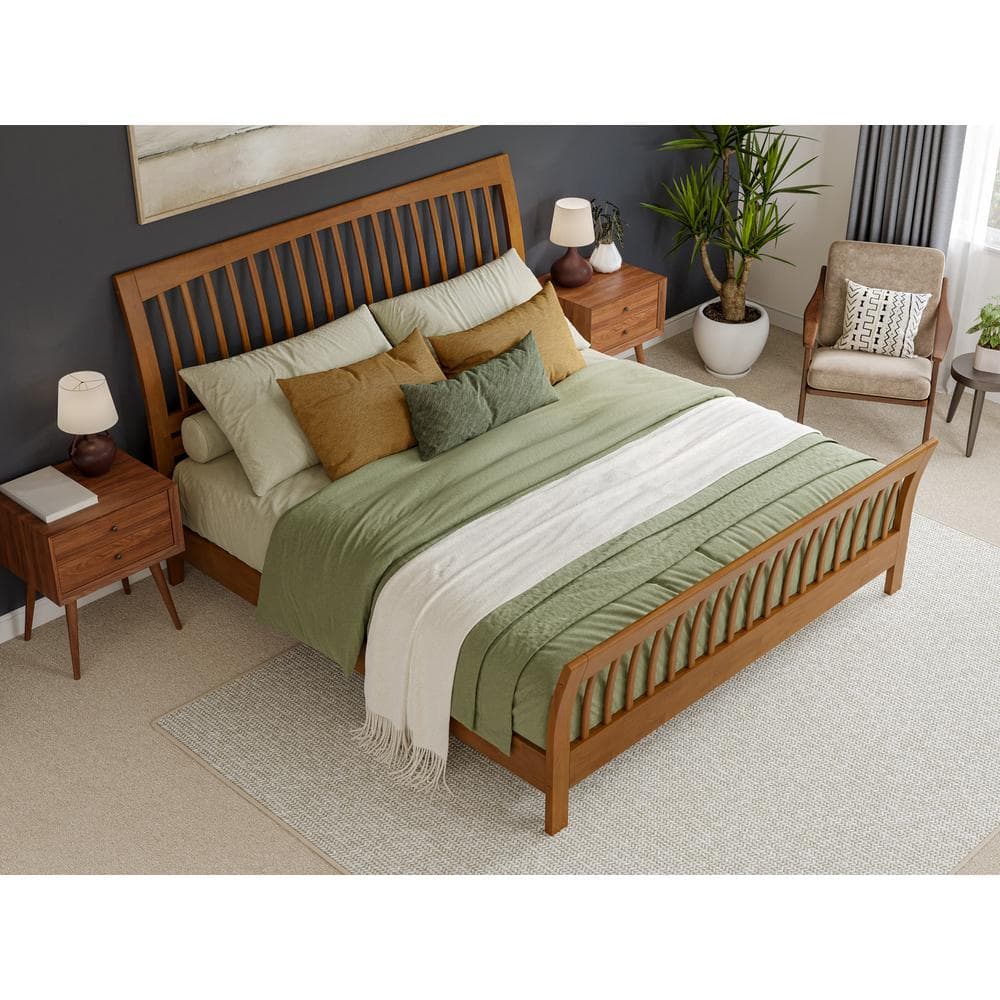 Orleans King Light Toffee Wood Platform Bed with Slatted Headboard