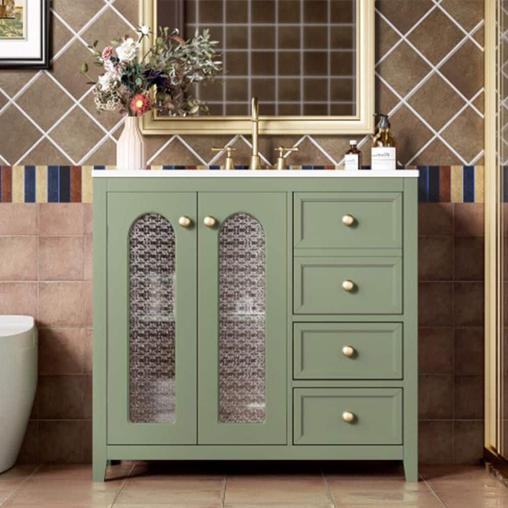 36 in. Freestanding Single Sink Green Bath Vanity with White Ceramic Top price history on PriceWatchPro