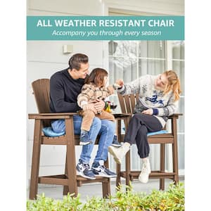 Balcony Chair Plastic Tall Adirondack Chair Set of 2 Outdoor Adirondack Barstools with Connecting Tray in Brown