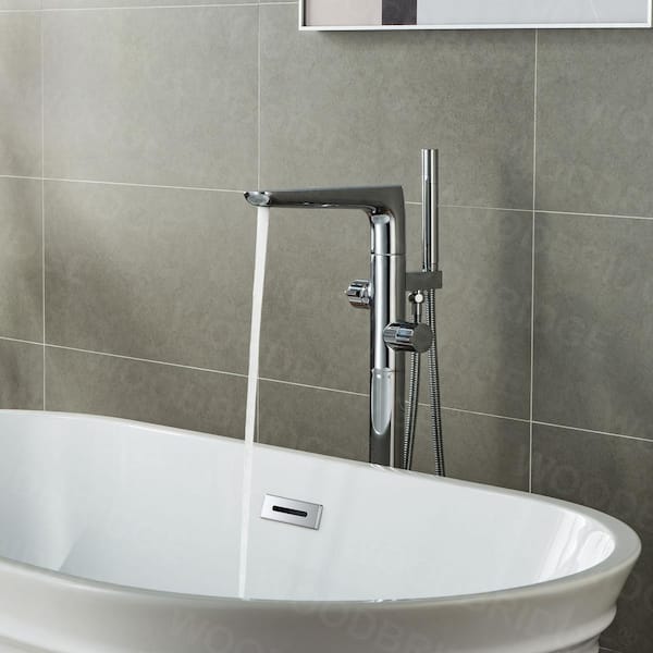 Contemporary Single-Handle Freestanding Floor Mount Claw Foot Tub Faucet with Hand Shower in Chrome
