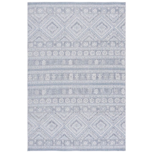 Hammock Gray/Blue 8 ft. x 10 ft. Machine Washable Geometric Striped Area Rug
