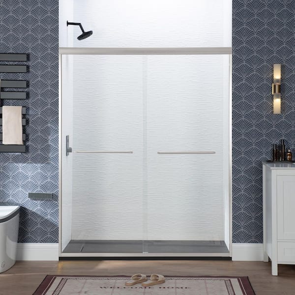 56-60 in. W x 72 in. H Double Sliding Framed Shower Door in Brushed Nickel with 1/4 in. Clear Glass
