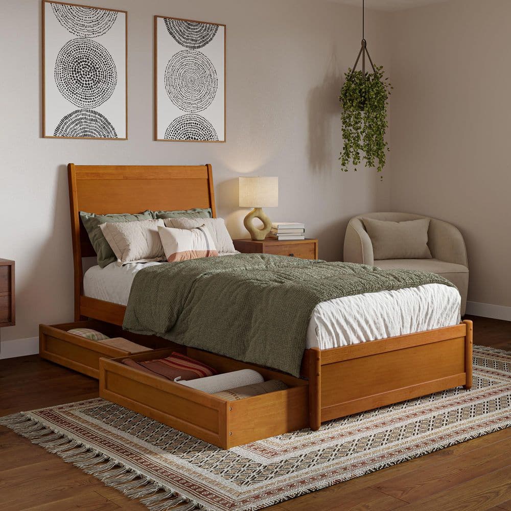 Casanova Light Toffee Natural Bronze Solid Wood Frame Twin XL Platform Bed with Panel Footboard and Storage Drawers price history on PriceWatchPro