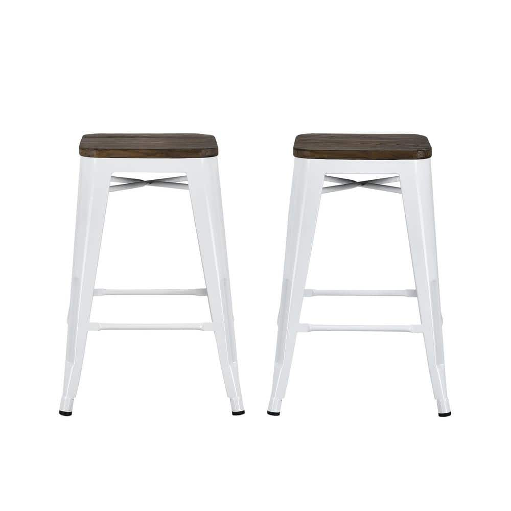 Dhp Penelope 24 In White Metal Counter Stool With Wood Seat Set Of 2 De68431 The Home Depot