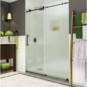 Coraline 56 in. to 60 in. x 76 in. Frameless Sliding Shower Door with Frosted Glass in Matte Black