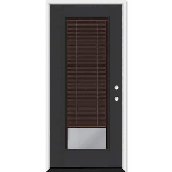 Legacy 32 in. x 80 in. Full Lite Clear Glass Mocha Miniblind LHIS Black Finish Fiberglass Prehung Door w/4-9/16 in. Jamb