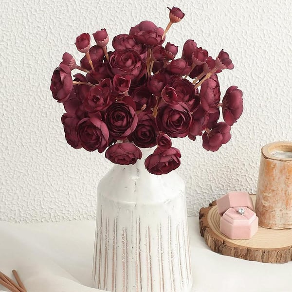 11 in. Red Indoor Artificial Ranunculus Flower, Burgundy, 18
