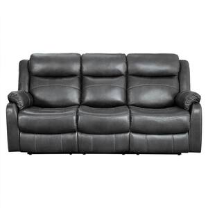 Goby 84.5 in. W Straight Arm Microfiber Rectangle Manual Reclining Sofa with Center Drop-Down Cup Holders in Gray