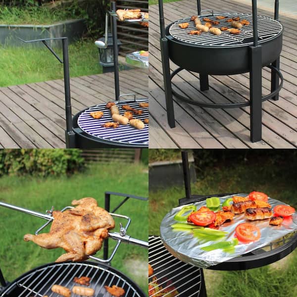 Lycvki Round Metal Wood Burning Firepit with 2 Surrounding