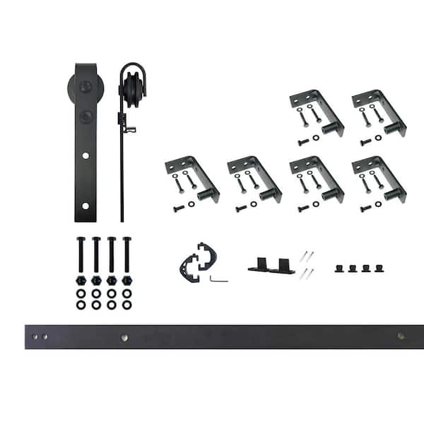8 ft./96 in. Black Rustic Ceiling Mount Non-Bypass Sliding Barn Door Track and Hardware Kit for Single Door
