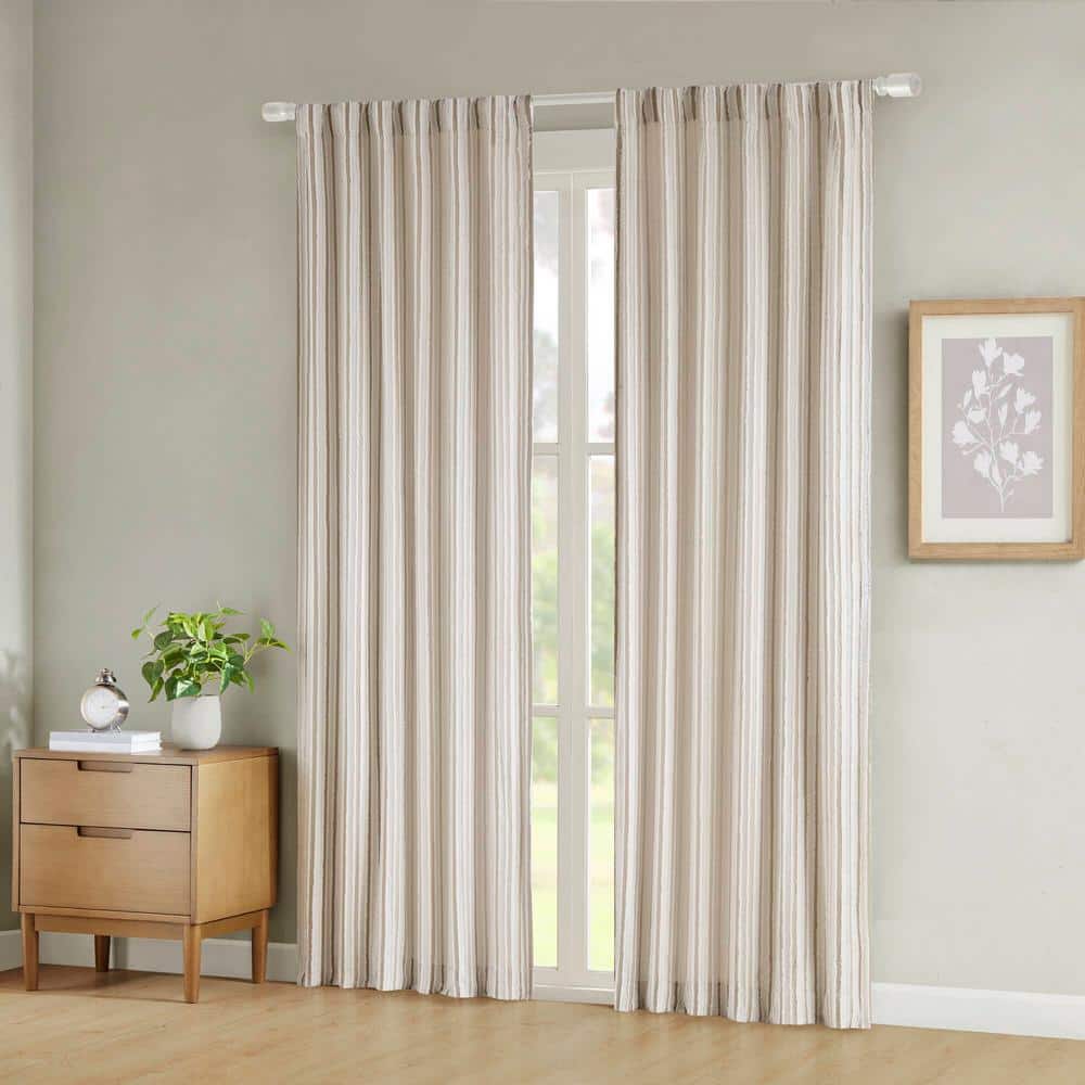 Extended Nude Textured Polyester Light-Filtering Drapes