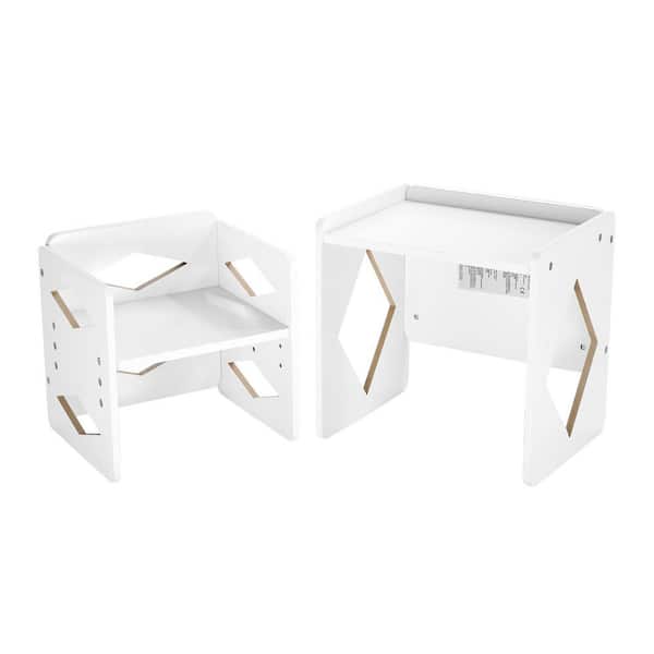 Montessori Weaning Table & Chair Set, Adjustable Height Wooden Toddler Set for Ages 1-5, Kids Table Outdoor White