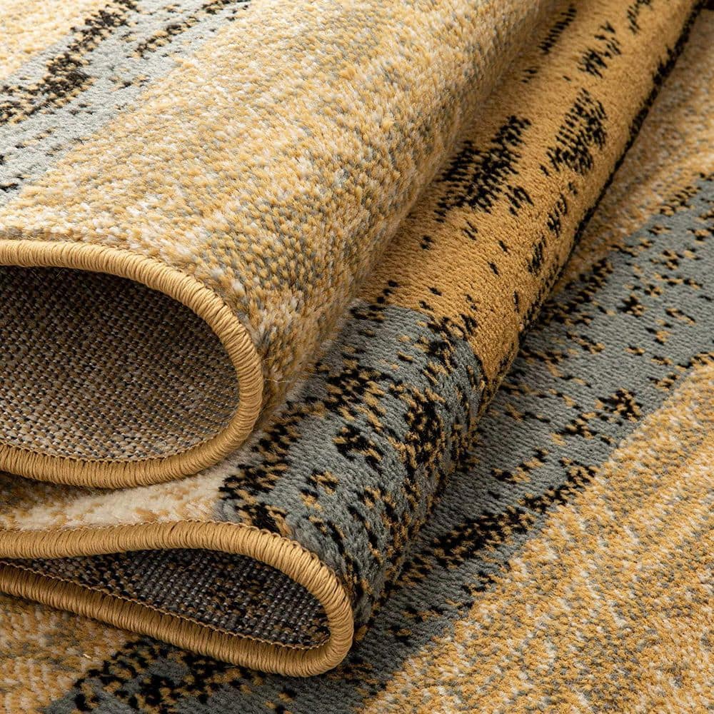 Modern Geometric Beige & Light Blue Synthetic Area Rug, 8' x 10'