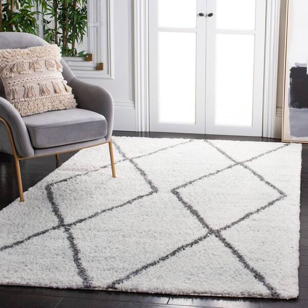 August Shag 7 ft. x 7 ft. Ivory/Gray Geometric Square Area Rug