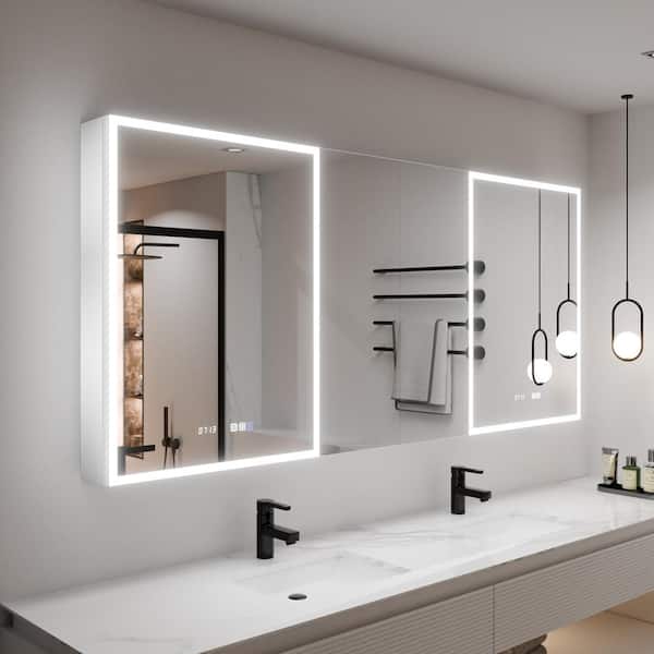 Aura 72 in.W x 32 in.H Rectangular Aluminum Recessed/Surface Mount Dual Swing Medicine Cabinet with Mirror LED