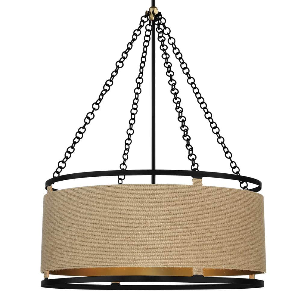 Windward Passage Soft Brass and Coal 6-Light Drum Pendant
