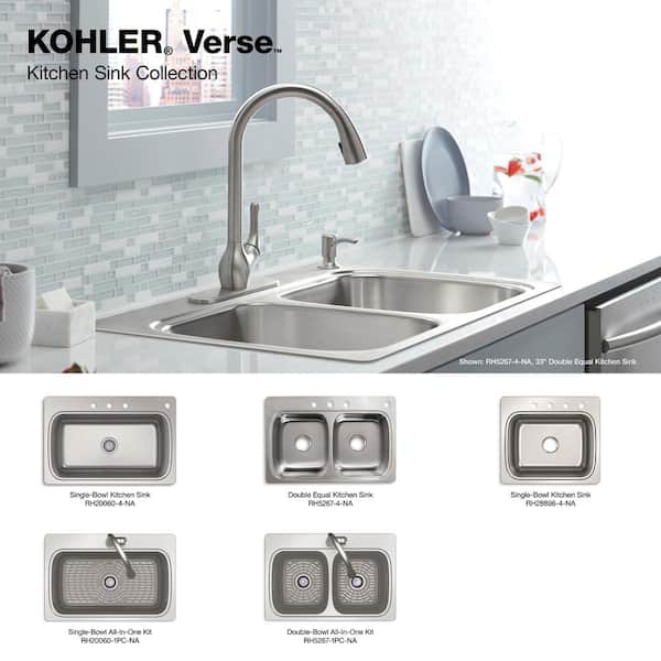 KOHLER Verse 33 in. Drop-in Single Bowl 18 Gauge Stainless Kitchen Sink  with 4 Faucet Holes K-RH20060-4-NA - The Home Depot