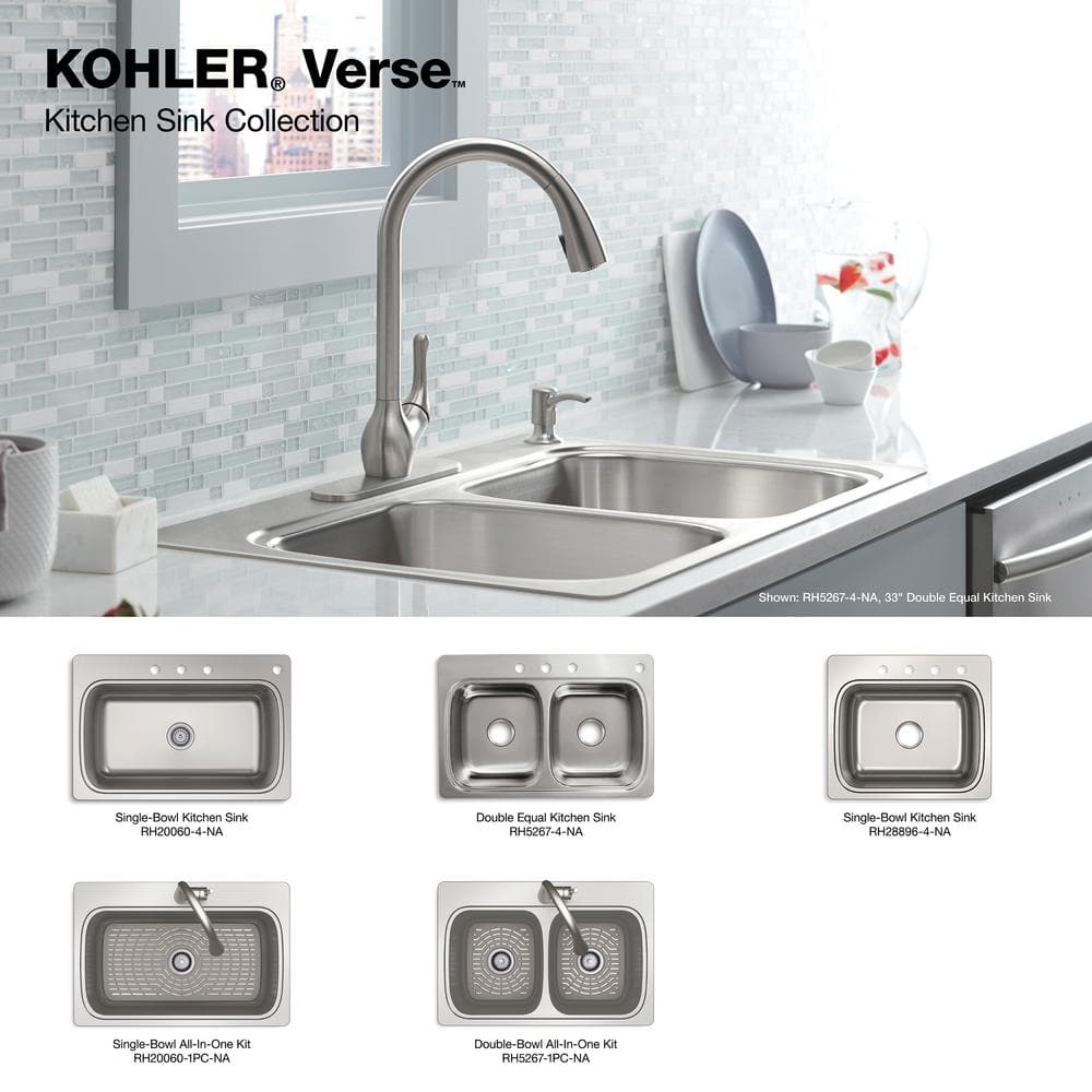33'' Brushed Stainless Steel Double Bowl Drop-In Kitchen Sink