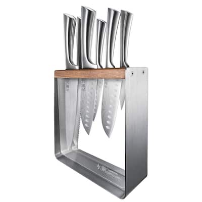 SCHMIDT BROS. 7-Piece Stainless Steel Cutlery Bonded Ash Set with Ash  Midtown Knife Block SBCBA07PM2 - The Home Depot