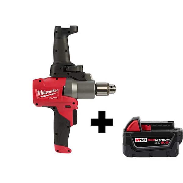 Milwaukee M18 FUEL 18V Lithium-Ion Brushless Cordless 1/2 in. Mud Mixer with M18 5.0 Ah Battery