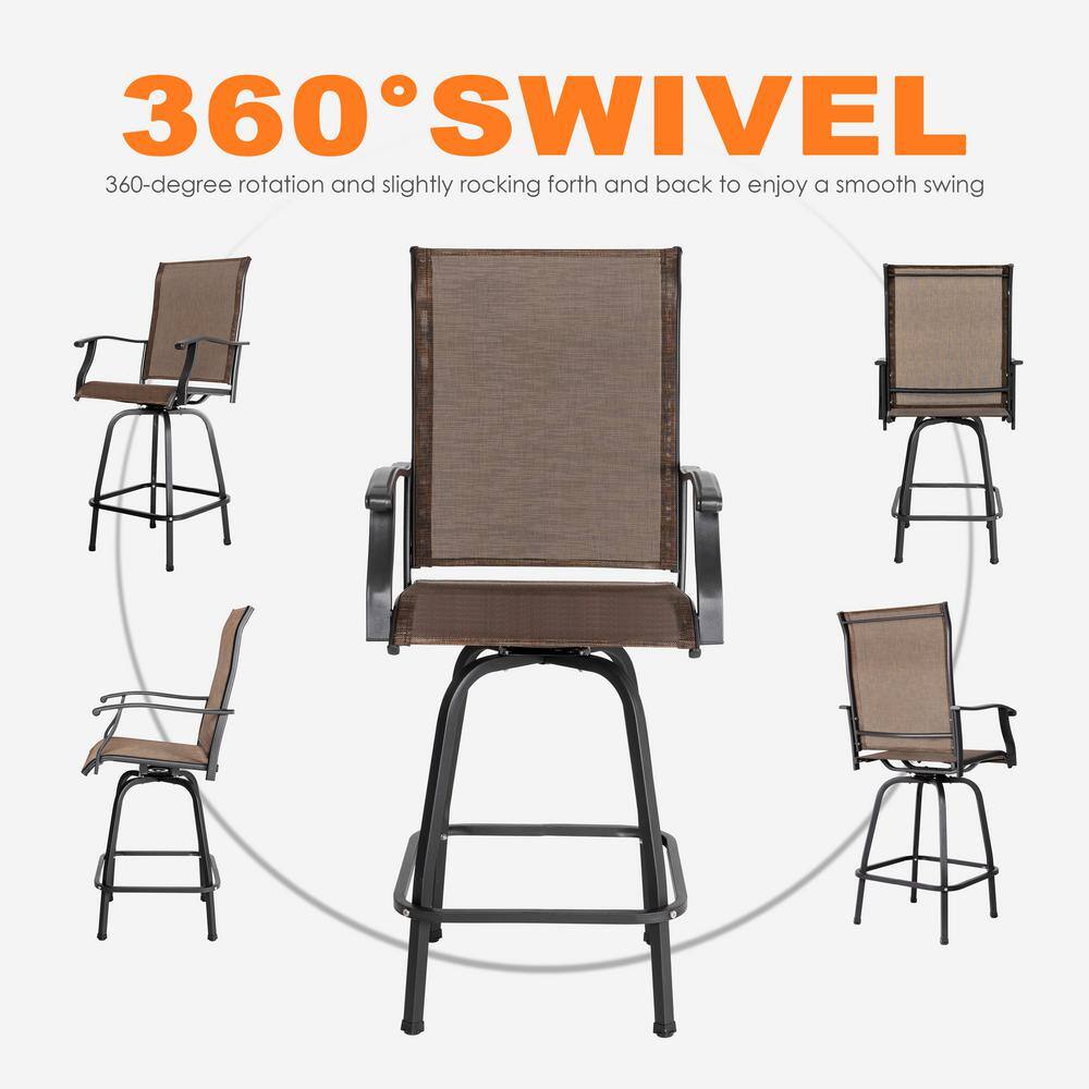 Brown Metal Bar Height Armchair Stool Set with Gold Speckles