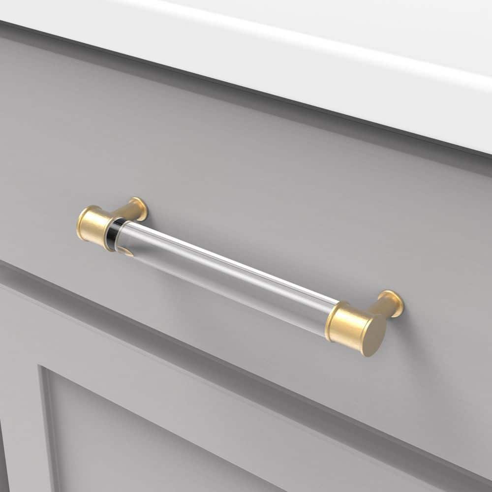 Golden Brass and Acrylic Modern Cabinet Bar Pull