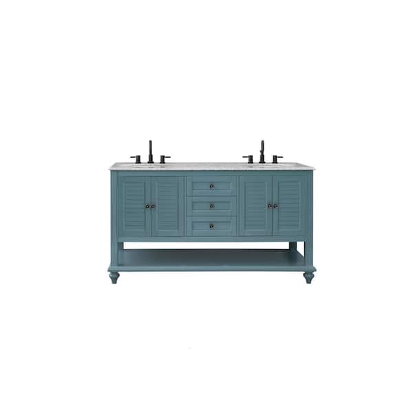 Home Decorators Collection Hamilton 61 in. Double Sink Sea Glass Bath Vanity with Gray Granite Top (Assembled)